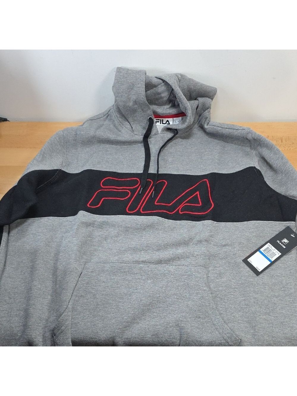 Fila Men's Gray Hoodie with Black and Red Accents Size XL